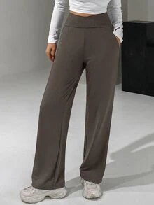 DAZY Cross-Over Waist Band Long Flared Leg Women Pants Summer - Brown - View 5