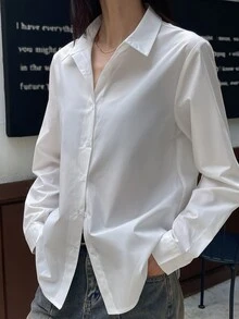 DAZY Blusa de unicolor de manga larga casual para el uso diario, primavera y verano, blusas de manga larga, ropa de mujer para otoño - Blanco - Ver 4