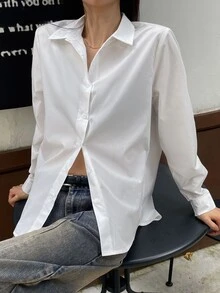 DAZY Blusa de unicolor de manga larga casual para el uso diario, primavera y verano, blusas de manga larga, ropa de mujer para otoño - Blanco - Ver 7