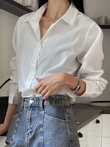 DAZY Blusa de unicolor de manga larga casual para el uso diario, primavera y verano, blusas de manga larga, ropa de mujer para otoño - Blanco - Ver 6