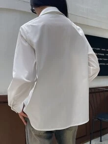 DAZY Blusa de unicolor de manga larga casual para el uso diario, primavera y verano, blusas de manga larga, ropa de mujer para otoño - Blanco - Ver 2