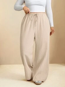 Edennvi Plus Size Women's Summer Autumn Casual Traditional Beige Elastic Drawstring Cotton Flared Pants Loose Comfortable Daily Versatile Formal Wedding Guest - Apricot - View 7
