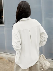DAZY Drop Shoulder Button Front Shirt,Long Sleeve Tops,Fall Women Clothes - White - View 2