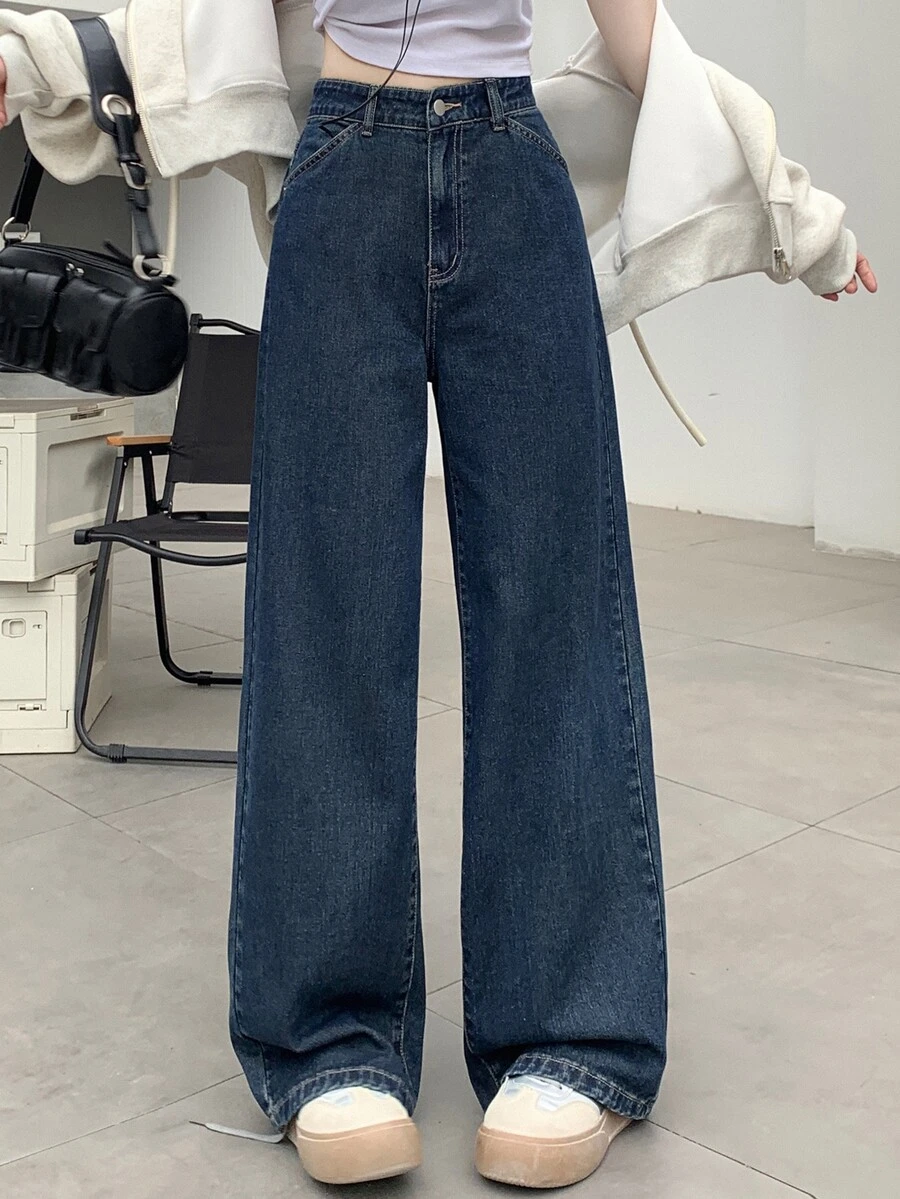 Dazy Designer Celana Jeans Wanita Model Lebar, Atasan Lucu untuk Wanita - Dark Wash - View 1