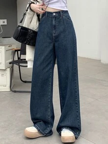Dazy Designer Celana Jeans Wanita Model Lebar, Atasan Lucu untuk Wanita - Dark Wash - View 5