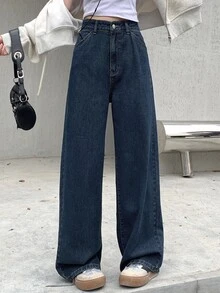 Dazy Designer Celana Jeans Wanita Model Lebar, Atasan Lucu untuk Wanita - Dark Wash - View 3