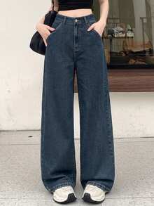 Dazy Designer Celana Jeans Wanita Model Lebar, Atasan Lucu untuk Wanita - Dark Wash - View 7