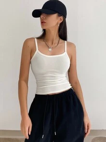 DAZY 女士春夏時尚純色修身背心上衣 - 白色 - 查看 3