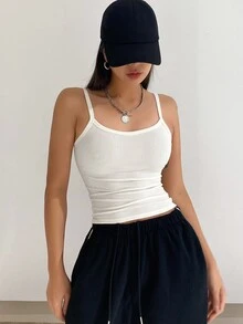 DAZY 女士春夏時尚純色修身背心上衣 - 白色 - 查看 6