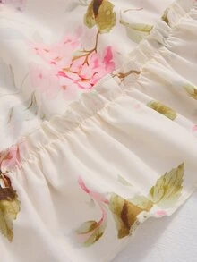 Flirla Plus Size Women's Summer Floral Print Mesh Ruffle Hem Camisole Top,White Curve Flowy Holiday Sundress For Party,European Style Vacation Beach Dress - Multicolor - View 5