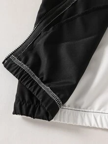 SHEIN 2件組青少年男孩街頭風酷感連帽運動套裝，黑色拼接拉鍊外套，休閒兩件式套裝，適合青少年學生秋季穿搭 - 白色 - 查看 8