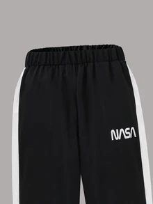 SHEIN 2件組青少年男孩街頭風酷感連帽運動套裝，黑色拼接拉鍊外套，休閒兩件式套裝，適合青少年學生秋季穿搭 - 白色 - 查看 5