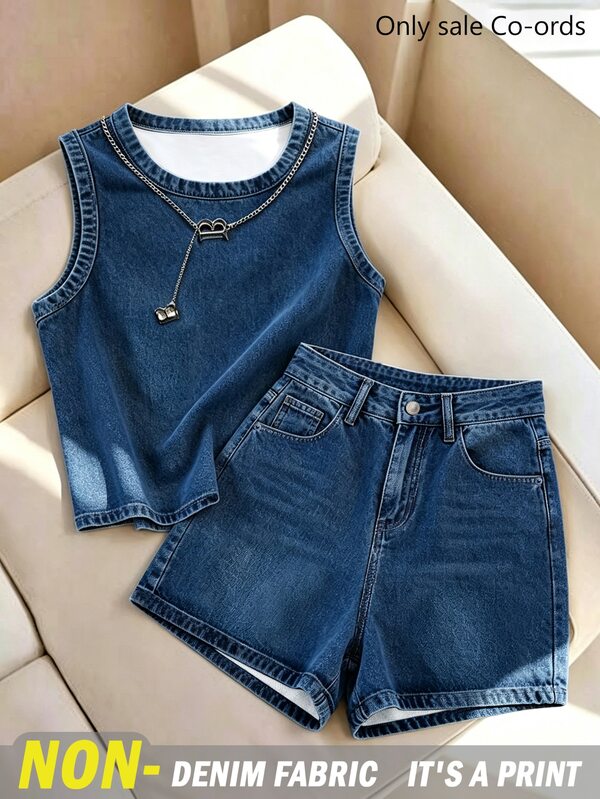 Franclia Women's Round Neck Top And Pocket Shorts Casual Daily Set