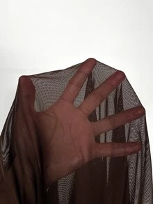 Silquee 女款不對稱單肩彈性網紗上衣，咖啡色，透視 - 咖啡棕 - 查看 10