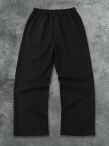 ROMWE MEN Men's Letter Print Pattern Drawstring Waist Loose Sweatpants - Black - View 4