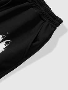 ROMWE MEN Men's Letter Print Pattern Drawstring Waist Loose Sweatpants - Black - View 6