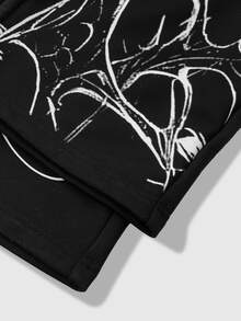 ROMWE MEN Men's Letter Print Pattern Drawstring Waist Loose Sweatpants - Black - View 3