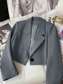 Franclia Women Short Suit Jacket, Casual Commuter Clothing, Ladies Apparel, Women Tops Fall Cloth For Women - Grey - View 3