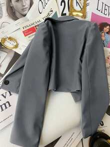 Franclia Women Short Suit Jacket, Casual Commuter Clothing, Ladies Apparel, Women Tops Fall Cloth For Women - Grey - View 2