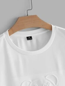 COMVAIL Plus Size Men's Fashion 3D Embossed Crew Neck Short Sleeve Knit T-Shirt - White - View 3