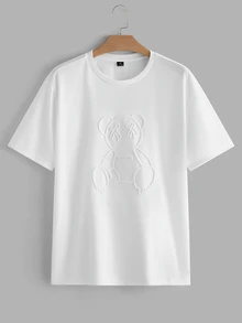 COMVAIL Plus Size Men's Fashion 3D Embossed Crew Neck Short Sleeve Knit T-Shirt - White - View 1
