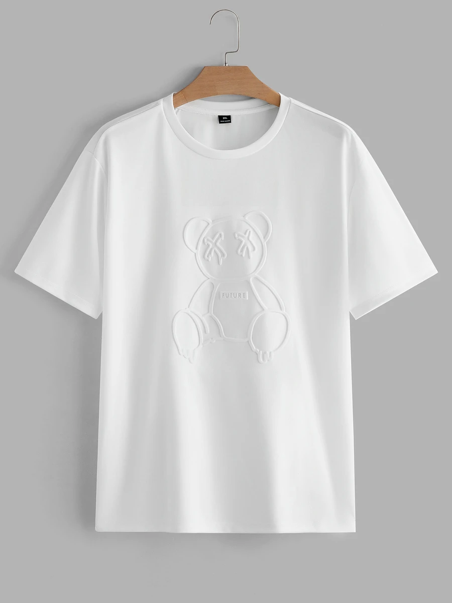 COMVAIL Plus Size Men's Fashion 3D Embossed Crew Neck Short Sleeve Knit T-Shirt - White - View 1