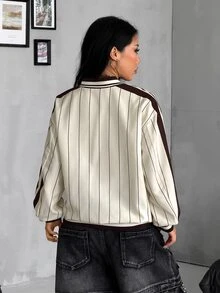 Coolane Women's Striped Letter Print Thin Jacket - Multicolor - View 9
