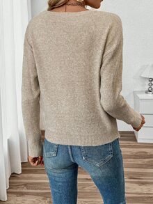 SHEIN PariChic 秋冬新款宽松休闲圆领套头毛衣 - 卡其色 - 查看 2