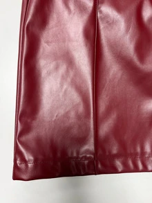 SHEIN Franclia 女式优雅纯色直筒中腰办公室裤 - 酒紅色 - 查看 4