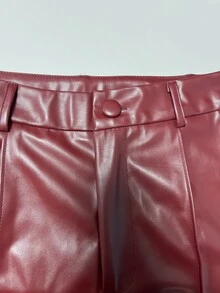 SHEIN Franclia 女式优雅纯色直筒中腰办公室裤 - 酒紅色 - 查看 3