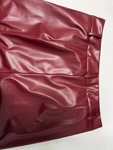 SHEIN Franclia 女式优雅纯色直筒中腰办公室裤 - 酒紅色 - 查看 6
