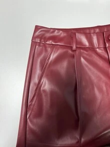 SHEIN Franclia 女式优雅纯色直筒中腰办公室裤 - 酒紅色 - 查看 5
