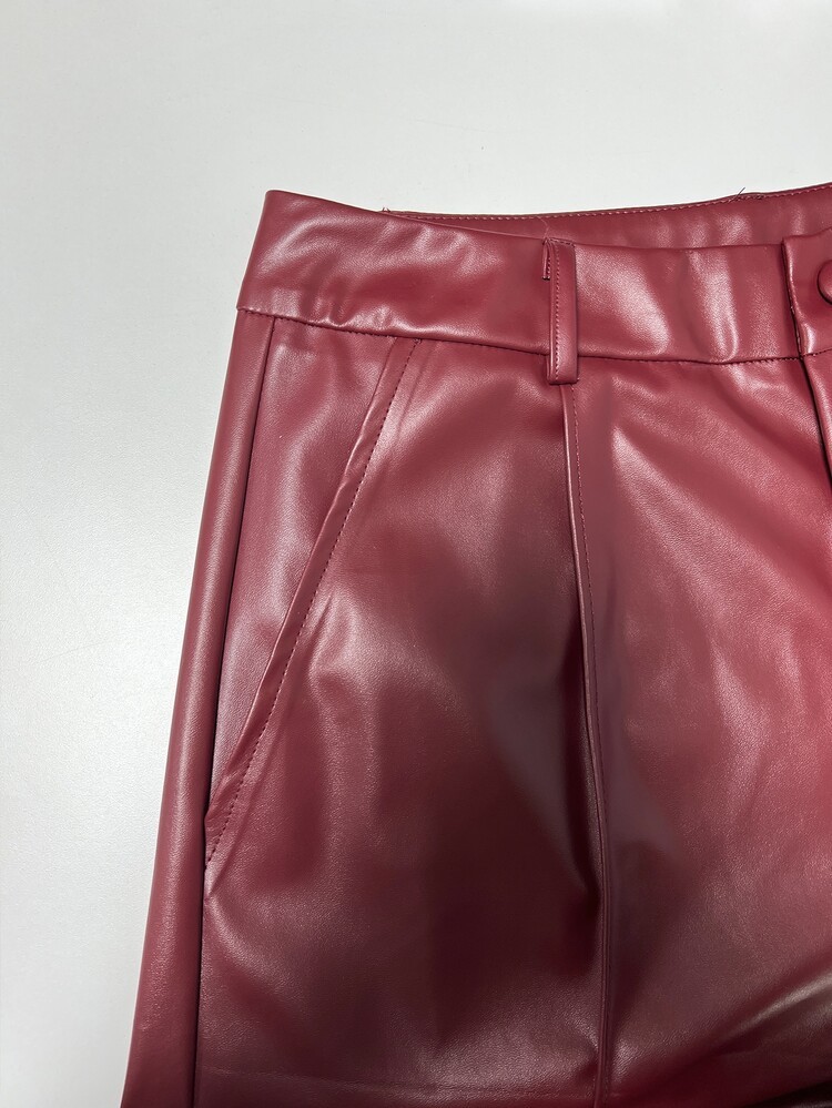 SHEIN Franclia 女式优雅纯色直筒中腰办公室裤 - 酒紅色 - 查看 5