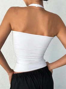 DAZY Women's Backless Casual Camisole Crop Tops Women Halter Top - White - View 2