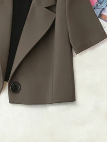 Franclia Women's Short Sleeve Lapel Neck Blazer,Coffee Brown Summer Casual Brunch Solid Color Business Suit Jacket,Oversized Blazers For Women Commuting Set - Olive Green - View 5