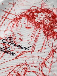 ROMWE MEN Street Life 男士鉚釘裝飾印花圖案華夫格面料長袖T恤街頭復古風 - 白色 - 查看 4