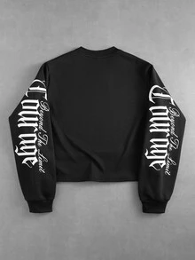 ROMWE MEN Men's Rivet Decor Anime Character Print Loose Fit Long Sleeve T-Shirt - Black - View 3