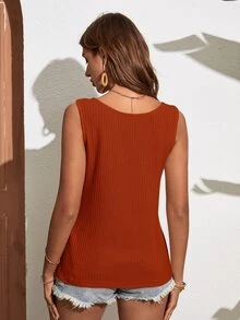 SHEIN LUNE Top tank tejido waffle con diseño de botón - Óxido marrón - Ver 3