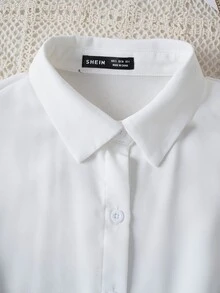 SHEIN Franclia Camisa De Manga Corta De Color Sólido - Blanco - Ver 3