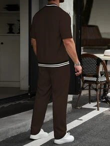 Manfinity CasualCool Men Striped Trim Bomber Jacket & Pants Without Tee - Brown - View 2