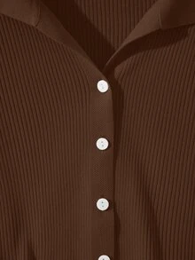 SHEIN 新款春秋季修身短款法式Polo领时尚百搭女士针织开衫 - 巧克力棕 - 查看 6