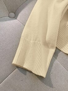 SHEIN Franclia Cardigan V-Neck Slim Fit Gaya Korea Minimalis dengan Blok Warna untuk Musim Semi/Gugur Terbaru, Enerjik & Awet Muda, Serbaguna untuk Wanita - Aprikot - View 6