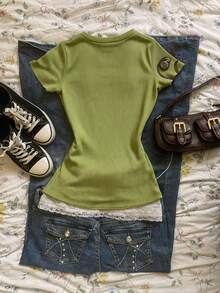 IslaSuriya Women's Summer Casual Digital Print T-Shirt - Green - View 2