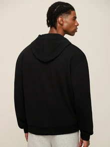 OTTIMOZO Sweatshirt Olahraga Pria Lengan Panjang Berkerudung dengan Resleting dan Cetakan Huruf, untuk Gym - Hitam - View 2