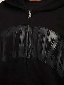 OTTIMOZO Sweatshirt Olahraga Pria Lengan Panjang Berkerudung dengan Resleting dan Cetakan Huruf, untuk Gym - Hitam - View 7