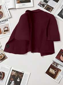 Franclia Elegant Short Sleeve Blazer Jacket, Suitable For Daily Commute - Burgundy - View 2