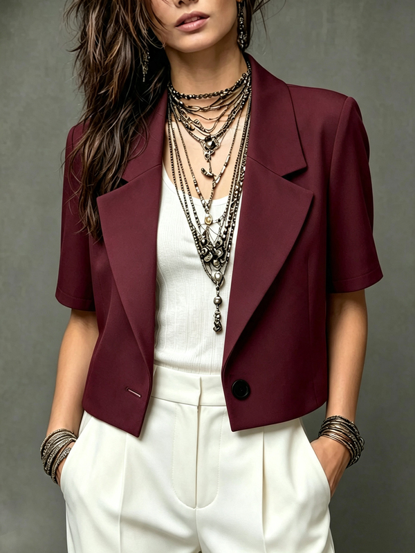 Franclia Elegant Short Sleeve Blazer Jacket, Suitable For Daily Commute
