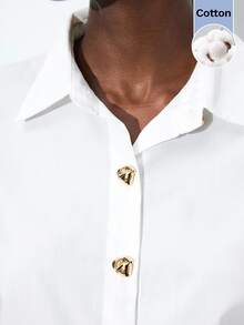 Maija 2025 Modern Urban Lapel Long Sleeve Metal Button Loose Fit Women's Blouse, Suitable For Early Autumn Seasonal Transition And Back To School - White - View 5