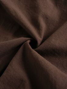 SHEIN Stylify 女款法式優雅極簡休閒溫柔巧克力棕色純棉春夏新款腰部打褶設計修身襯衫，適合20-35+女性辦公與度假穿著 - 巧克力棕 - 查看 4