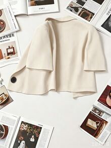 Franclia Women's Summer Casual Daily Work Commute Minimalist Versatile Solid Color Lapel Collar Short Sleeve Cropped Lightweight Blazer Jacket - Apricot - View 2